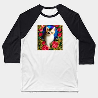 Kitten In Roses Portrait Baseball T-Shirt